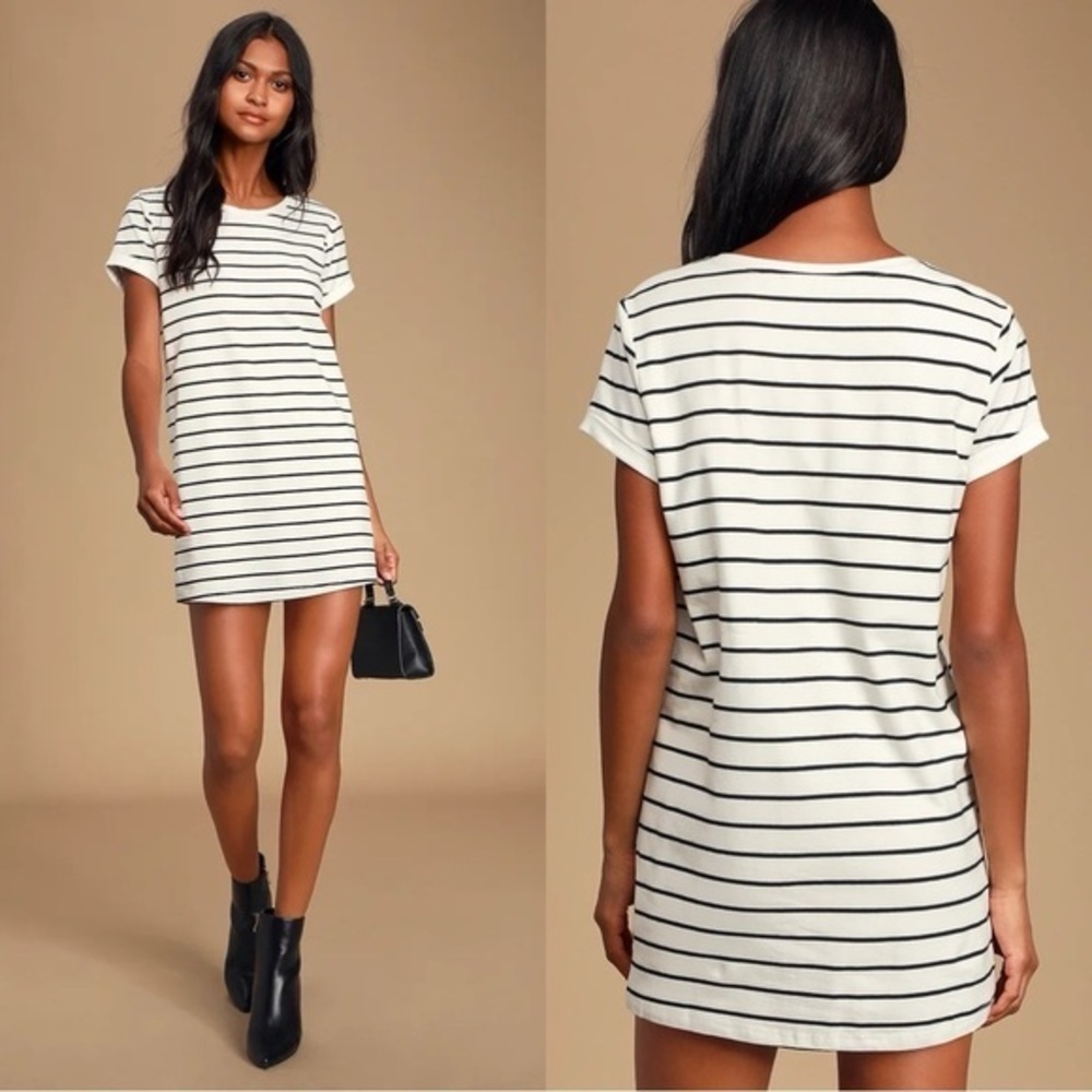 NEW Lulus‎ Black & White Striped Short Sleeve T-Shirt Mini Dress – Size XS